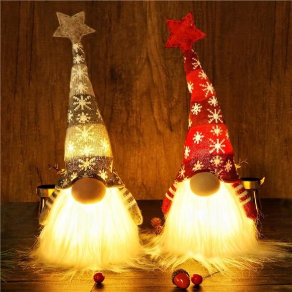 15" Lighted Christmas Gnome, Handmade Plush Scandinavian Swedish Tomte,  2 Set - Picture 7 of 7